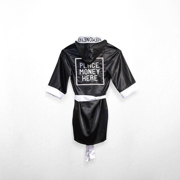 PlaceMoneyHere™ Satin Boxing Robe Black and White - Place Money Here