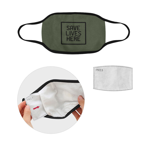 PMH Save Lives Here Face Mask Army Green (2 Carbon Filters Included)