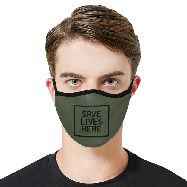 PMH Save Lives Here Face Mask Army Green (2 Carbon Filters Included)