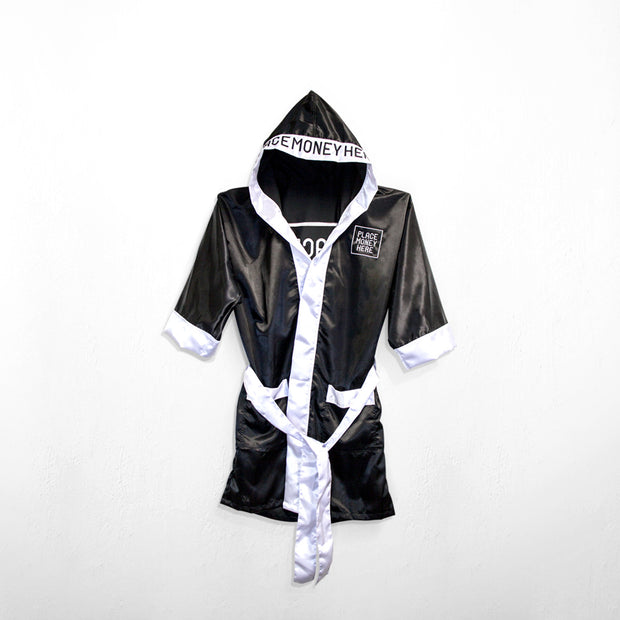 PlaceMoneyHere™ Satin Boxing Robe Black and White - Place Money Here